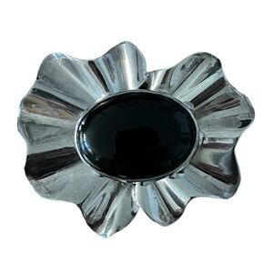Vintage Silver 925 Mexico Brooch with Oval Black Stone